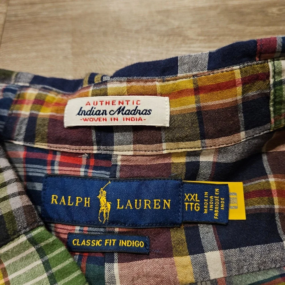 Polo Ralph Lauren XXL Patchwork Indian Madras Shirt Classic Fit Indigo NWOT